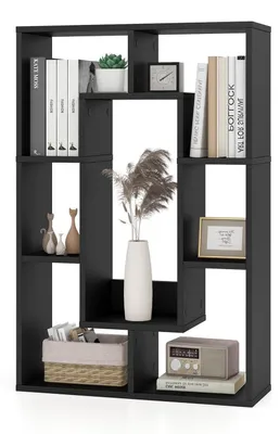 Image de Étagère bibliothèque avec 7 compartiments cubiques, étagère d'angle en bois, séparateur de pièce, étagère cubique ouverte avec système anti-basculement, étagère de rangement, dimensions : 60 x 20 x 90 cm, couleur : noir