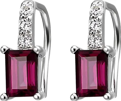 Produktbild von Ohrhänger 925 Silber 2 Rhodolithe rot in Smaragdschliff & 6 Zirkonia Ohrringe