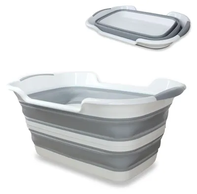 Zusammenklappbare Waschkorb 27 l, 60x39x27 cm, grau/weiß