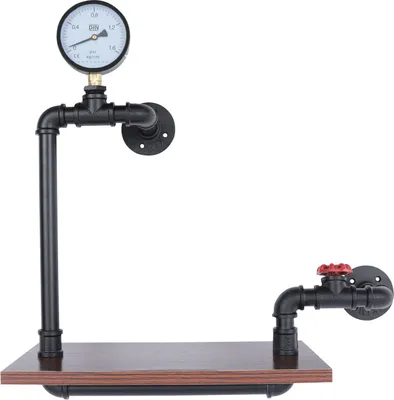 Produktbild von Wandregal Massivholz Metall Rohrregal industrial Dekoration (schwarz+braun) für Zuhause Badezimmer Küche Büro