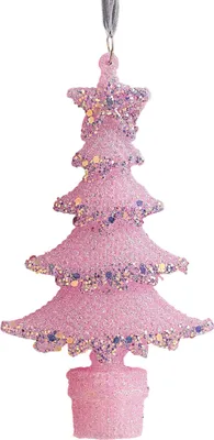 Produktbild von Rosa Glitzer-Weihnachtsornamente aus Acryl: Schleife, Glocke, Baum, Ballerina – Hängende Dekorationen für Weihnachtsbaum und Weihnachtsfeier