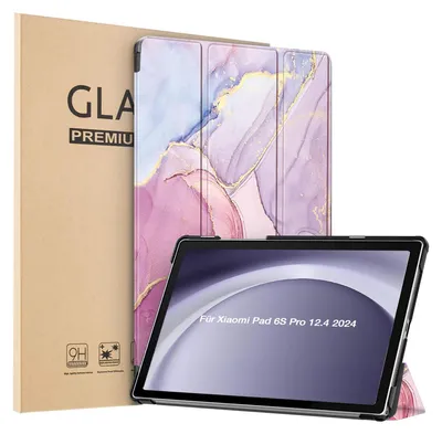 Produktbild von Schutzhülle + 2x 9H Display Glas für Xiaomi Pad 6S Pro 12.4 Zoll Cover Case Schutz Tablet Farbe: Glitzernder Marmor