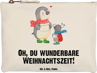 Produktbild von Mr. & Mrs. Panda Mäppchen Smörle Winterzeit Grösse XL Große - Weiß - Geschenk, Etui, Kosmetikbeutel, Weihnachtsgruß, Kosmetiktasche, Pouch, Weihnachten Grüße, Federmappe