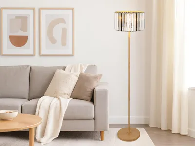 Produktbild von Moderne Wohnzimmer LED Stehlampe Lampenschirm Rauchglas Kristall, Höhe 150cm