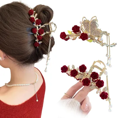 Imagen del producto de Horquillas doradas con forma de mariposa, 2 unidades, con borla, ideales para cabello grueso