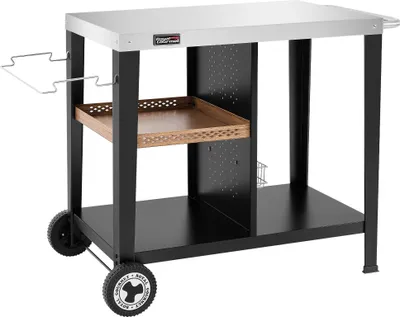 Produktbild von Royal Gourmet Grilltisch mit 85x50 cm Edelstahlplatte, 3-Etage Grillwagen für Tischgrill und Pizzaöfen, Rollwagen mit Griffen, Müllbeutelhalter
