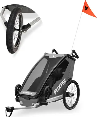 Produktbild von FUXTEC Fahrradanhänger FX-FA1S im Set mit Joggerrad | Einsitzer Kinderanhänger | faltbar | mit Anschnallgurt, Feststellbremse, Sonnen- und Regenschutz, Reflektoren | max. 35 kg