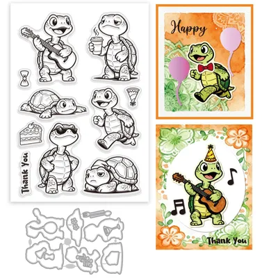 Productafbeelding van Silikonstempel en Stanzvormen Set met Schildpadden voor Kaartenmaken