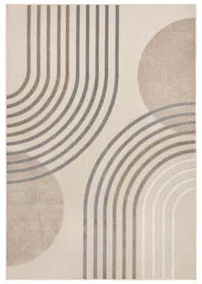 Image de Mazovia Tapis Moderne, Géométrique - Fano Vento - marron, crème et gris, 250x350 cm, imperméable, pour terrasse