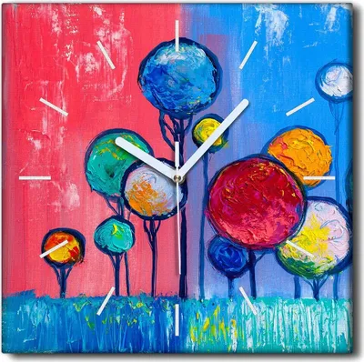 Produktbild von Coloray Uhr auf Leinwand 30x30 cm Wand Uhr Dekoration Wohnzimmer Segeltuch weiße Zeiger -Bäume Kunstkunst
