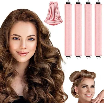 Obrázok produktu pre Sada 4 ks mäkkých flanelových natáčok, bez použitia tepla – šetrné ku vlasom, vytvárajú kučery bez tepla, vhodné pre všetky typy vlasov, s háčikovým systémom, ideálne na spanie a na cesty