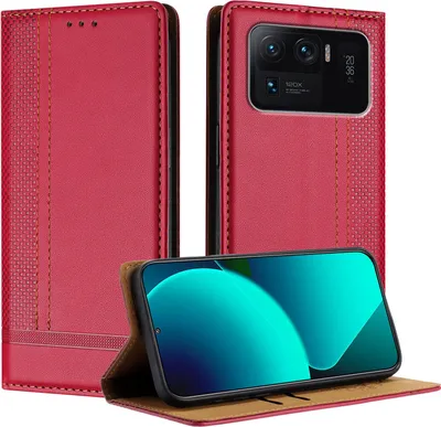 Produktbild von Handyhülle für Xiaomi 11 Ultra Leder Flip Klappbare Schutzhülle mit Standfunktion Rot