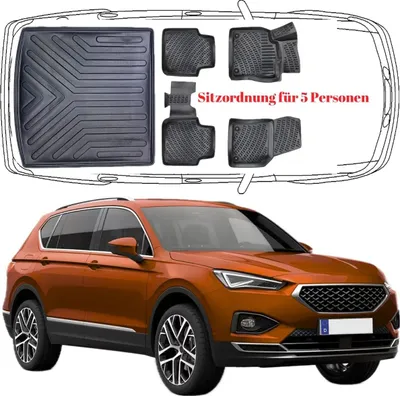 Produktbild von 3D Auto Fußmatten & Kofferraumwanne Set Kompatibel mit Seat Tarraco 2018-2024 Sitzordnung für 5 Personen