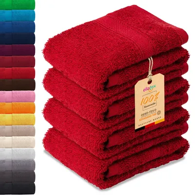 Produktbild von EllaTex PARIS 4er Set Gästetücher 30x50 cm – 100% Baumwolle, 500 g/m² Frottier, Vorteilspack, in Farbe: Rubinrot