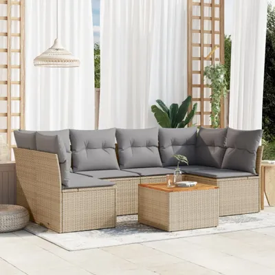 Produktbild von 7-tlg. Garten-Sofagarnitur mit Kissen Beige Poly Rattan 3223560