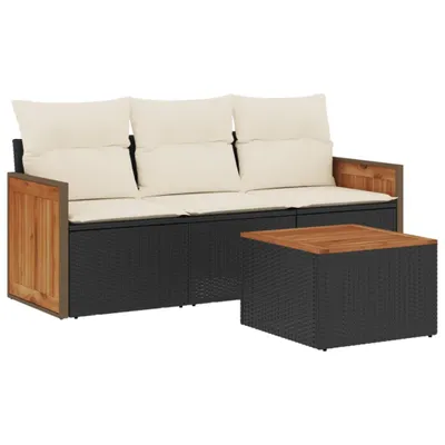 Produktbild von vidaXL 4-tlg. Garten-Sofagarnitur mit Kissen Schwarz Poly Rattan