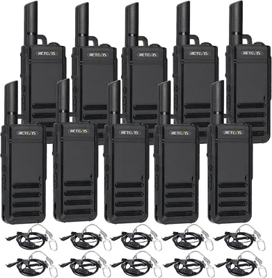 Produktbild von Retevis RB639 Funkgerät mit Headset für Erwachsene, PMR Funkgerät Wiederaufladbar USB-C, Drahtloser Klon, Notfallalarm, VOX Tragbar Walkie Talkie für Schule, Logistik (10 Stück, schwarz)