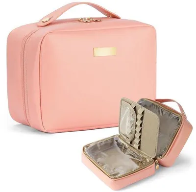 Produktbild von Große Leder Make-up Tasche für Frauen - Reisetoiletten mit Griff und Verteilung