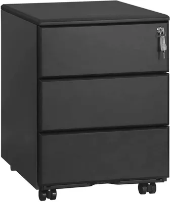 Produktbild von Rollcontainer-Aktenschrank mit 3 Schubladen | Schwarz | 52,4x39x54cm