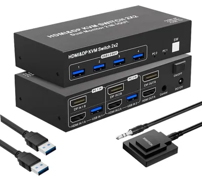 Zdjęcie produktu dla Przełącznik KVM 4K przy 60 Hz, 2 porty USB 3.0, 1 port DisplayPort 1.4 oraz 1 port HDMI 2.0
