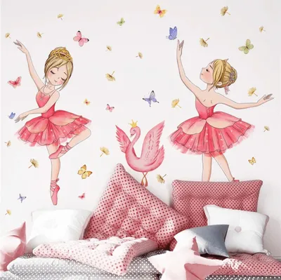Produktbild von Prinzessin, Schwan, Blumen & Schmetterlinge Wandsticker, Selbstklebende Wandtattoo Mädchenzimmer Deko für Kindergarten und Zuhause
