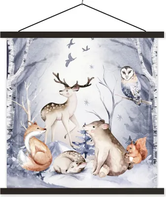 Produktbild von MuchoWow® Textilposter Wald - Winter - Weihnachten 60x60 cm mit schwarzem Rahmen - Posteraufhänger