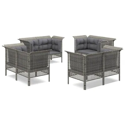 Produktbild von vidaXL 8-tlg. Garten-Lounge-Set mit Kissen Grau Poly Rattan
