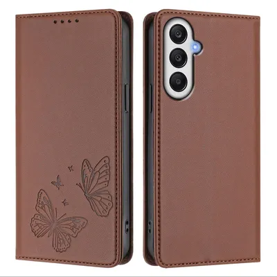 Image de Étui en cuir pour Samsung Galaxy A05S, étui de protection type portefeuille en cuir gaufré « papillon » avec support, marron