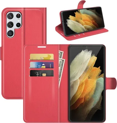 Produktbild von König Design Hülle kompatibel mit Samsung Galaxy S22 Ultra 5G Kunstleder Handyhülle - Handy Case Rot