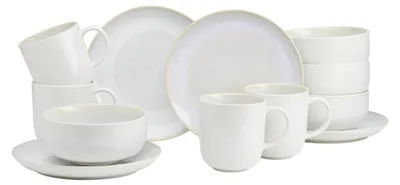 Frühstücksset 12-teilig, Steinzeug, weiß, für 4 Personen