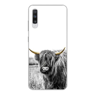 Produktbild von MuchoWow® Handyhülle Schutzhülle Hülle für Samsung Galaxy A70 Schottischer Highlander - Gold - Schwarz - Weiß Silikon Softcase Handy Hülle - Schutzhaube