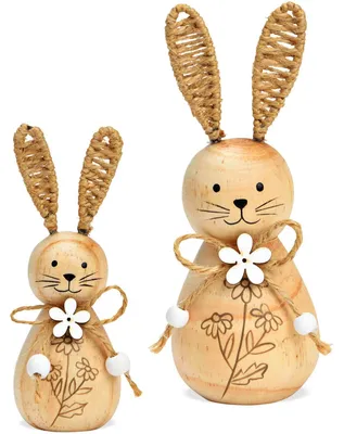Produktbild von Osterhasen Set Osterdeko Holz Frühlingsdeko Ostern 23 & 15 cm