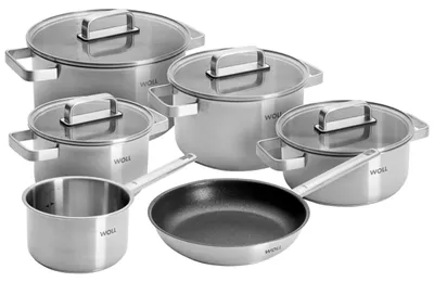 Produktbild von Woll STEEL Topfset 10-teilig, aus Edelstahl, Induktionsgeeignet, mit gleichmäßiger Wärmeverteilung