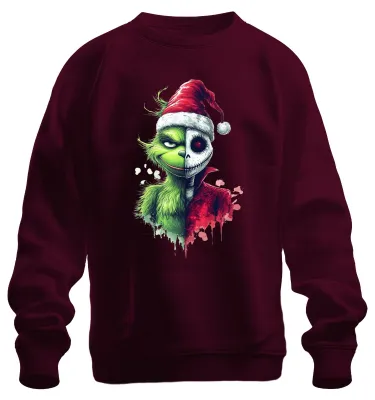 Produktbild von Grinch Jack Skellington Halb Gesicht Weihnachten Horror Sweatshirt Pullover, Burgundy, M
