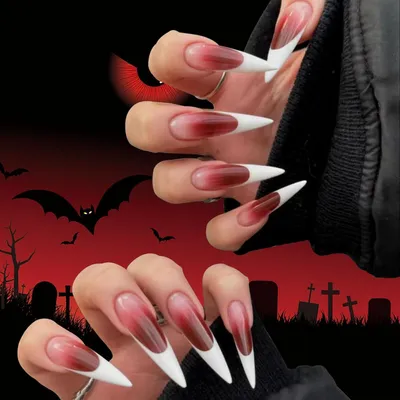 Produktbild von Künstliche Nägel Halloween Mandel Lang Gradient Rot French Tip Weiß 24 Stück