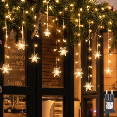 Produktbild von 2 Stück Schneeflocke Lichterkette 3.5m LED Lichtervorhang Warmweiß Innen 8 Modi IP44 Deko Für Weihnachten Fenster Balkon Garten Party
