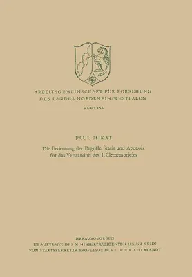 Produktbild von Die Bedeutung der Begriffe Stasis und Aponoia für das Verständnis des 1. Clemensbriefes