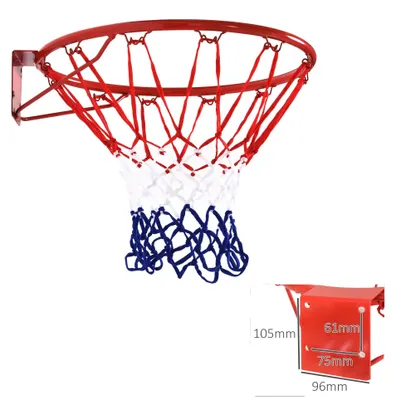 Obrázok produktu pre Basketbalový kôš, oceľová rúrka, priemer 46 cm, montáž na stenu, vhodné pre vnútorné aj vonkajšie použitie, odolná nylonová sieťka