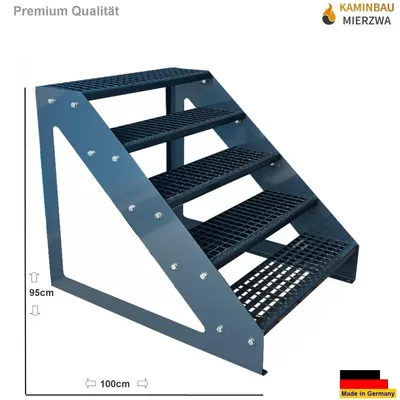 Obrázok produktu pre Mriežkové oceľové voľne stojace schody 5 schodov Pozinkované a antracitové práškové lakovanie - (d x š x v) 101 cm x 60 cm x 95 cm