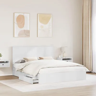 Produktbild von （Robust Möbel） Aufbewahrungsbett mit Kopfteil Weiß 160 x 200cm Holzwerkstoff - CL296932 - Klassische BettenJugendbett Tagesbett