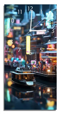 Produktbild von Wallario Design Wanduhr bedruckt, Größe 30 x 60 cm, Motiv: Stadt bei Nacht