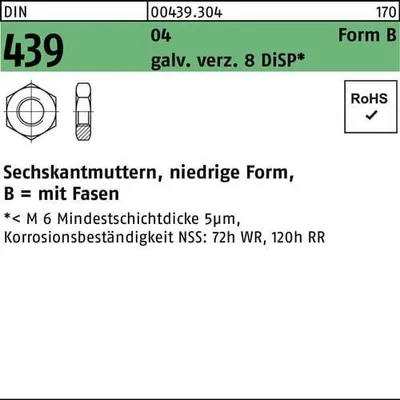 Produktbild von Reyher  Sechskantmuttern DIN 439 04 BM 3 Zn DiSP (1000 Stück)