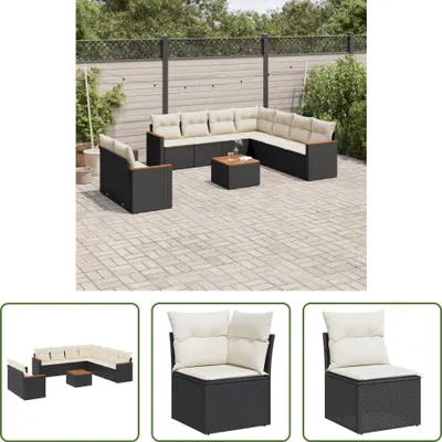 Produktbild von The Living Store 10-tlg. Garten-Sofagarnitur mit Kissen Schwarz Poly Rattan