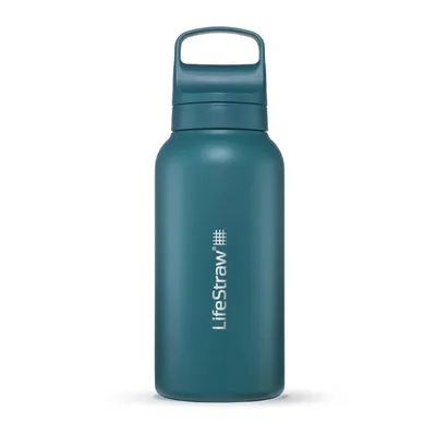 Produktbild von LifeStraw Go Serie - Isolierte Edelstahl-Trinkflasche mit Wasserfilter 1l für die Reise & jeden Tag - entfernt Bakterien, Parasiten, Mikroplastik + verbesserter Geschmack, Laguna Teal (petrol)
