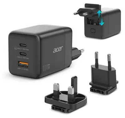 Image de Acer Charger 100w 2 x USB-C + 1x USB-A ports, black