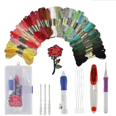 Produktbild von Punch Needle Stickerei Set für Anfänger, Kreuzstich & DIY Stickset, Stickstift & Craft Tools für Nähen, Stricken & Basteln