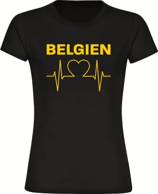 Produktbild von multifanshop Damen T-Shirt - Belgien - Herzschlag, schwarz, Größe L