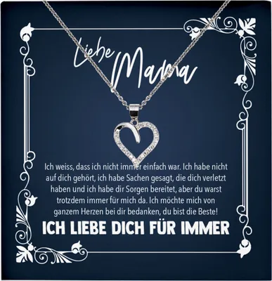 Produktbild von 22Feels Echt Silber Halskette - Mama Geschenk Mutter Frauen Schmuck Set Muttertag Geburtstag Weihnachten - Herz Anhänger, Karte