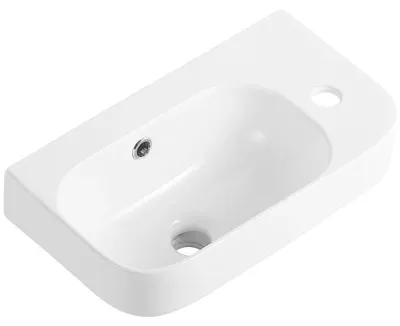 Zdjęcie produktu dla szkło ceramiczneO – Umywalka ceramiczna – wisząca – Arco – prawa – biała z połyskiem – 45 x 25,5 cm