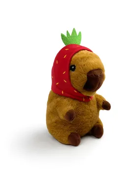 Produktbild von Plüschtier Capybara 25 cm mit Erdbeermütze – Weiches Kuscheltier, Stofftier